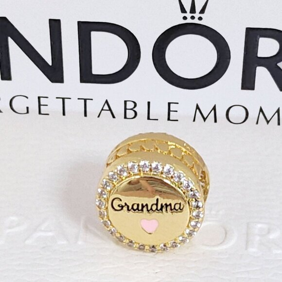 Pandora Engravable Grandma Charm Bead Gold Plated with box - Picture 1 of 10